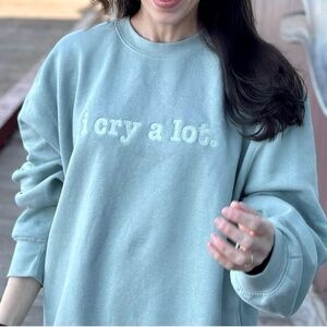 Colleen Ballinger I Cry A Lot Embroidered Green Sweatshirt Size S‎